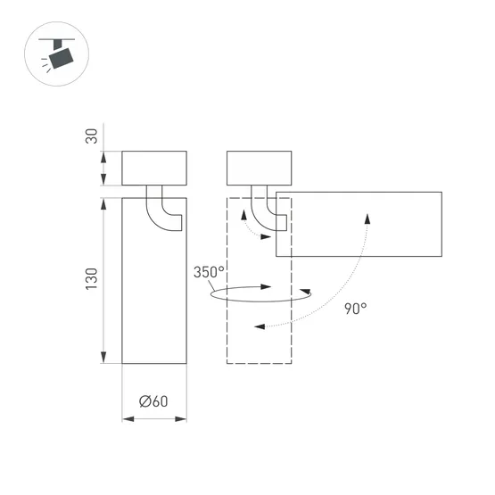 Фото #2 товара Светильник SP-GABI-SURFACE-FLAP-R60-12W Warm3000 (BK, 36 deg, 230V) (Arlight, IP40 Металл, 5 лет)