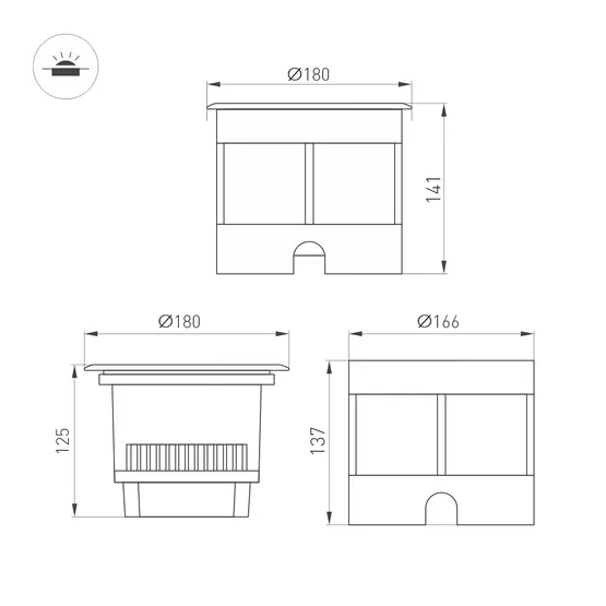 Фото #3 товара Светильник LTD-DAFNA-GROUND-R180-25W Day4000 (SL, 45 deg, 230V) (Arlight, IP67 Металл, 5 лет)