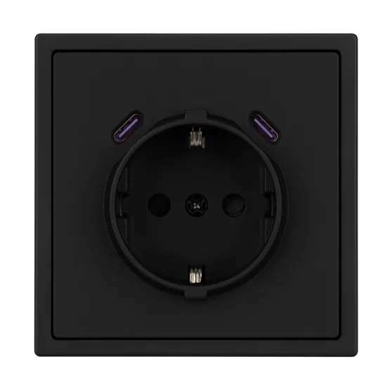 Фото #4 товара ARL NOBE Розетка зк со шторками с USB тип C+С софт-тач черный оникс SCT-MUCC-SFPL-BK (250V, 16A) (Arlight, -)