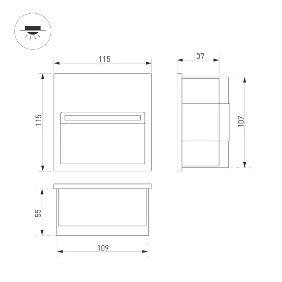 Фото #4 товара Светильник LTD-TRAIL-S115x115-4W Warm3000 (GR, 70 deg, 230V) (Arlight, IP65 Металл, 3 года)