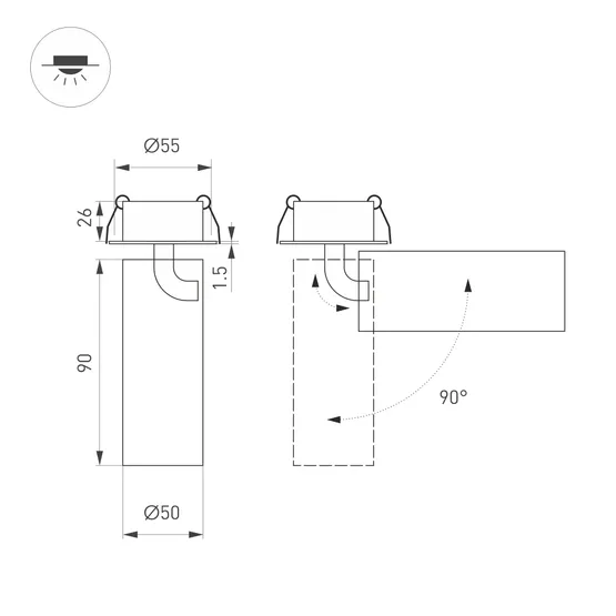 Фото #2 товара Светильник SP-GABI-BUILT-FLAP-R50-9W Warm3000 (WH, 36 deg, 230V) (Arlight, IP40 Металл, 5 лет)