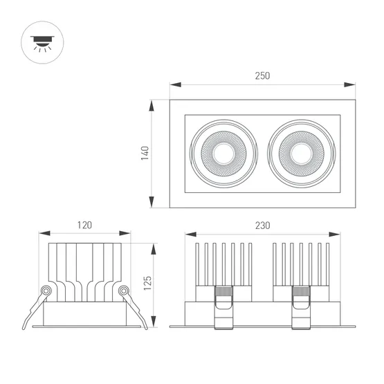Фото #2 товара Светильник MS-VORTEX-BUILT-S250x140-2x30W Day4000 (BK-BK, 50 deg, 230V) (Arlight, IP20 Металл, 5 лет)