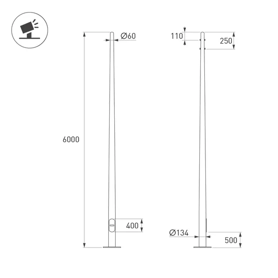 Фото #2 товара Опора фланцевая OXOR-OK-D60-L6000 (BK) (Arlight, Сталь)